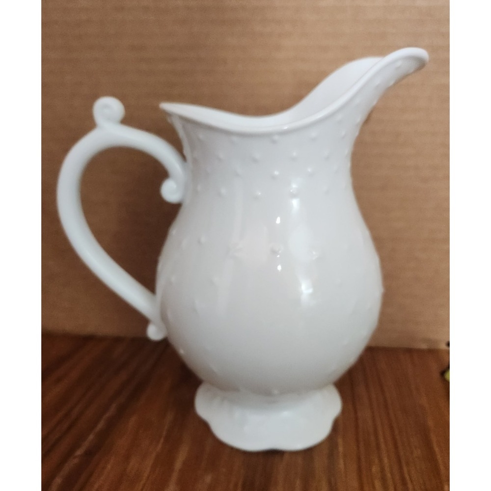 Vintage L. Godinger Porcelain Creamer Pitcher White Hobnail and Stars Farmhouse‎
